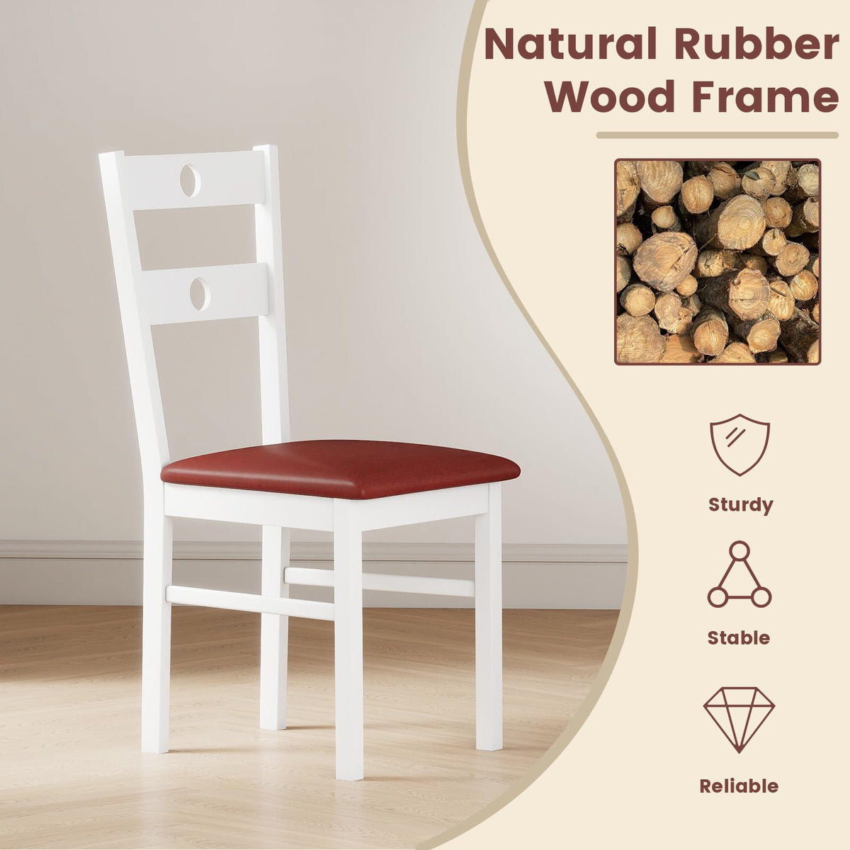 Goflame PU Leather Upholstered Kitchen Chairs w/Hollowed Backrest & Padded Seat