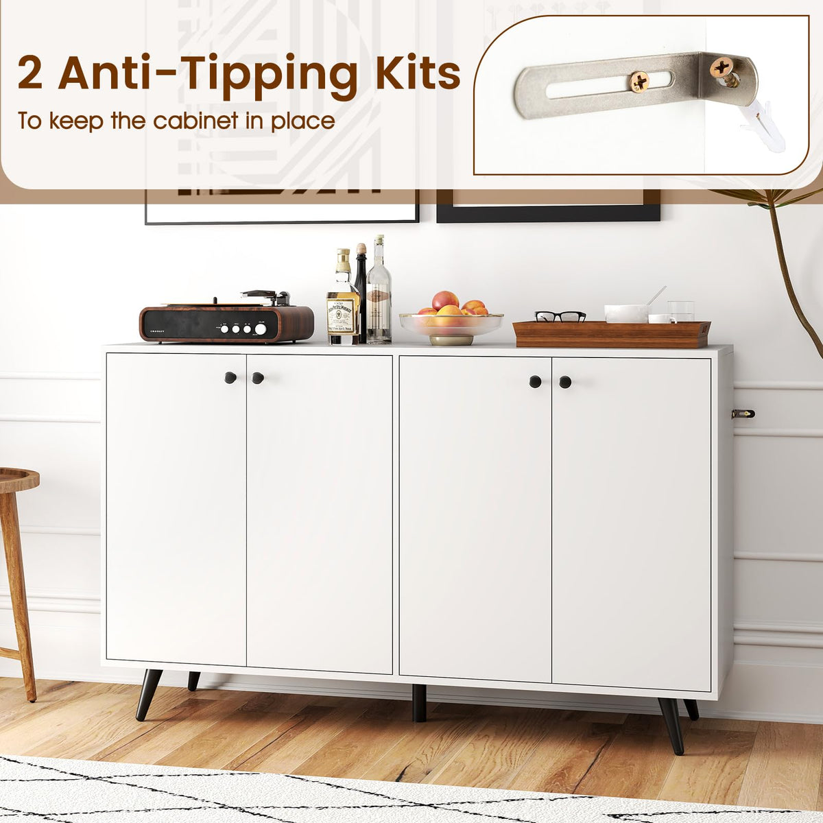 Goflame Buffet Sideboard 4-Door Storage Cabinet with 5-Position Adjustable Shelves