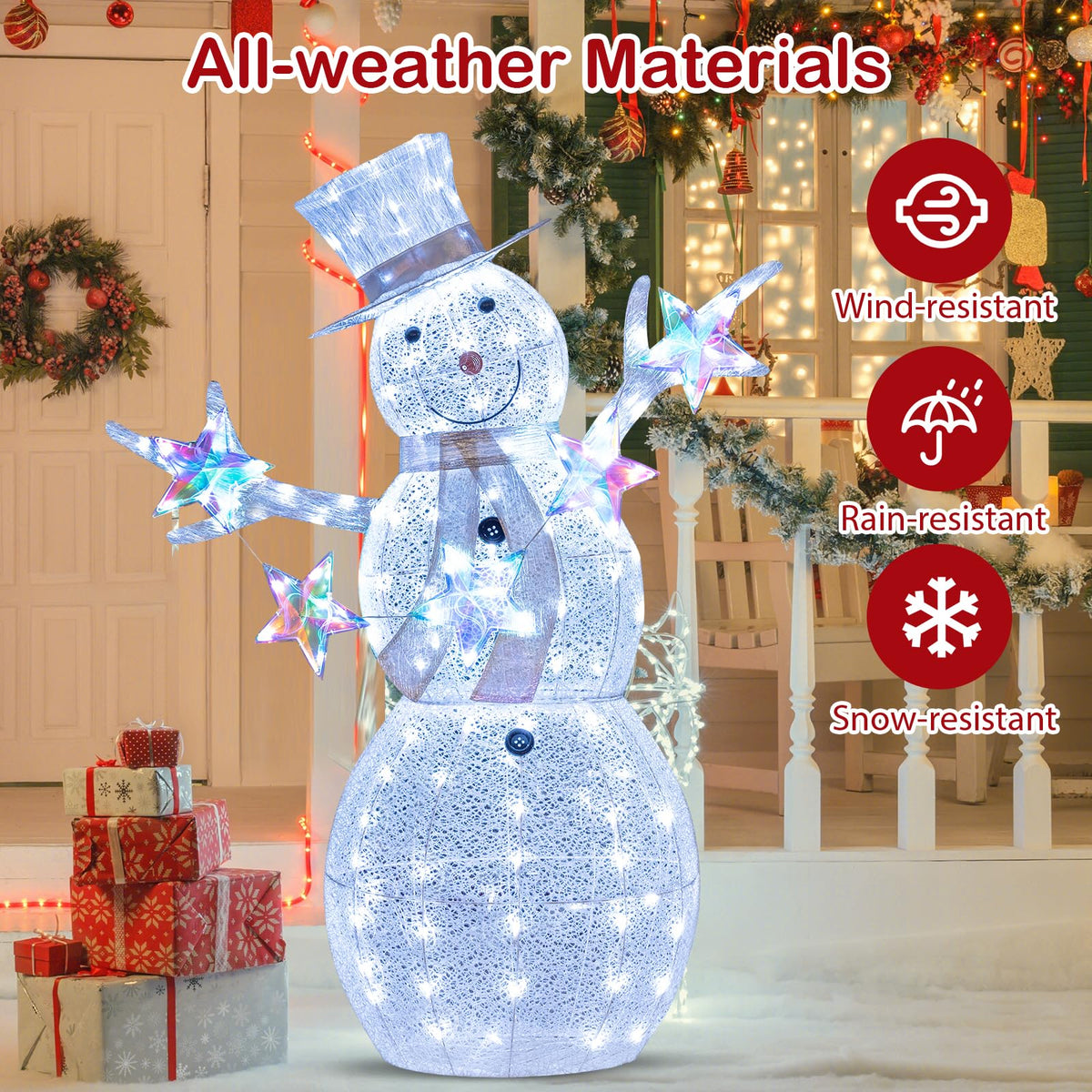 Goflame 5 FT Lighted Snowman Christmas Outdoor Decoration with Hat, Scarf & Stars