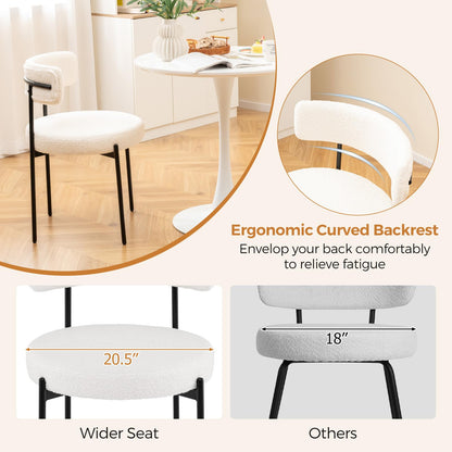 Goflame Sherpa Dining Chairs Set of 4, Upholstered Round Kitchen Chairs with Curved Backrest & Metal Legs