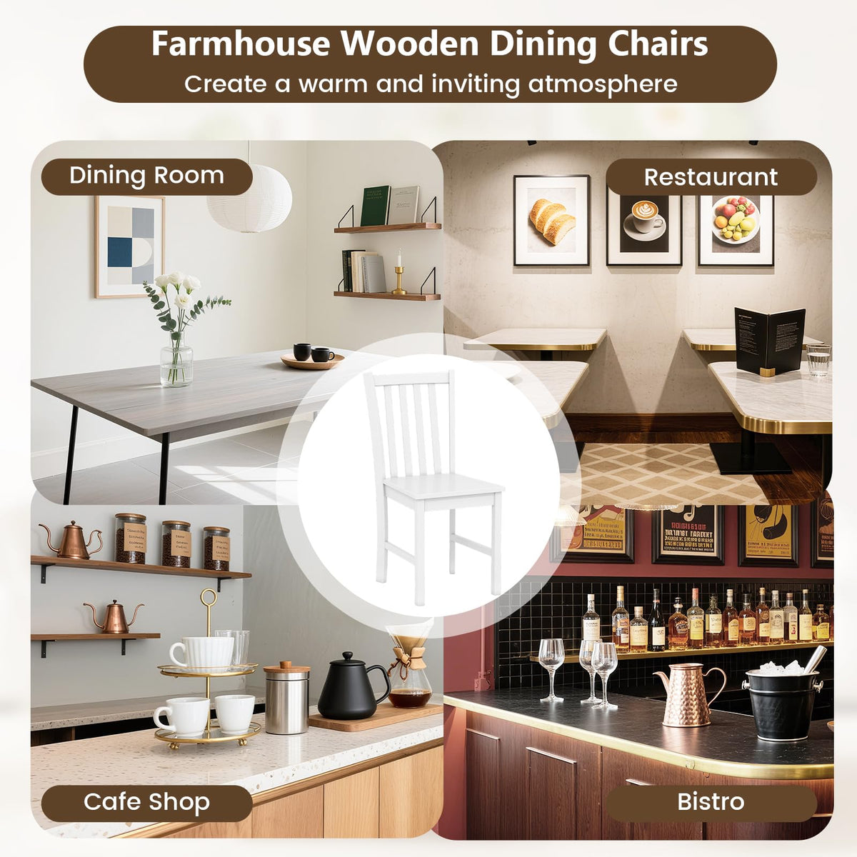 Goflame Wooden Dining Chairs Set of 2/4-100% Solid Rubber Wood Kitchen Chair with Curved Backrest