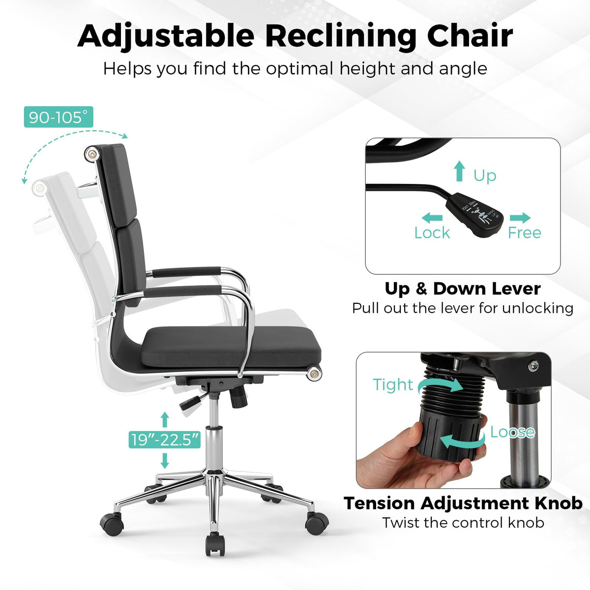 Goflame Ergonomic Office Chair Mid Back Fabric Desk Chair with Armrest