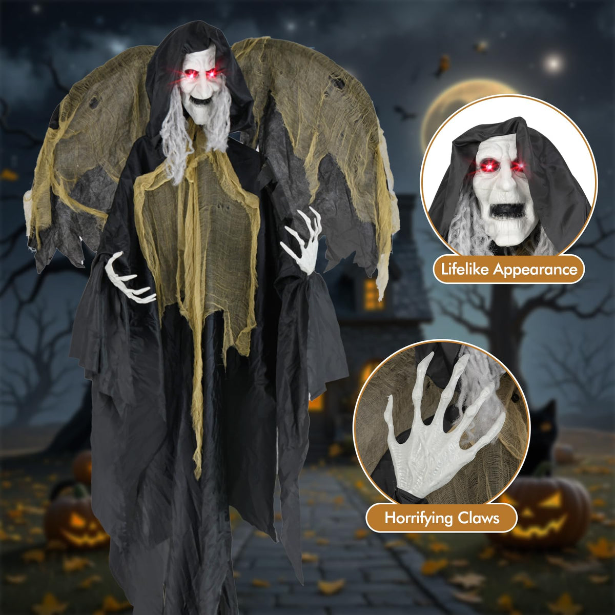 Goflame 8.2 FT Halloween Standing Witch, Poseable Halloween Animatronic Prop with Light up Eyes
