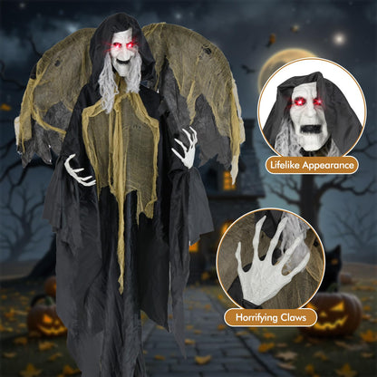 Goflame 8.2 FT Halloween Standing Witch, Poseable Halloween Animatronic Prop with Light up Eyes