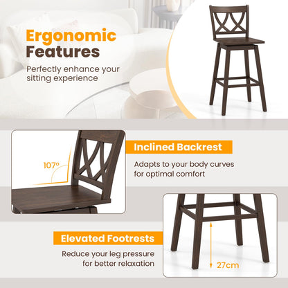 Goflame 29" Bar Stools Set of 2/4, Swivel Wooden Bar Chairs with Rubber Wood Frame, for Kitchen Island, Restaurant & Pub, Dark Grey