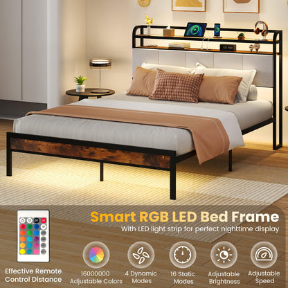 Goflame King/Queen/Full/Twin Size Bed Frame with Storage Headboard
