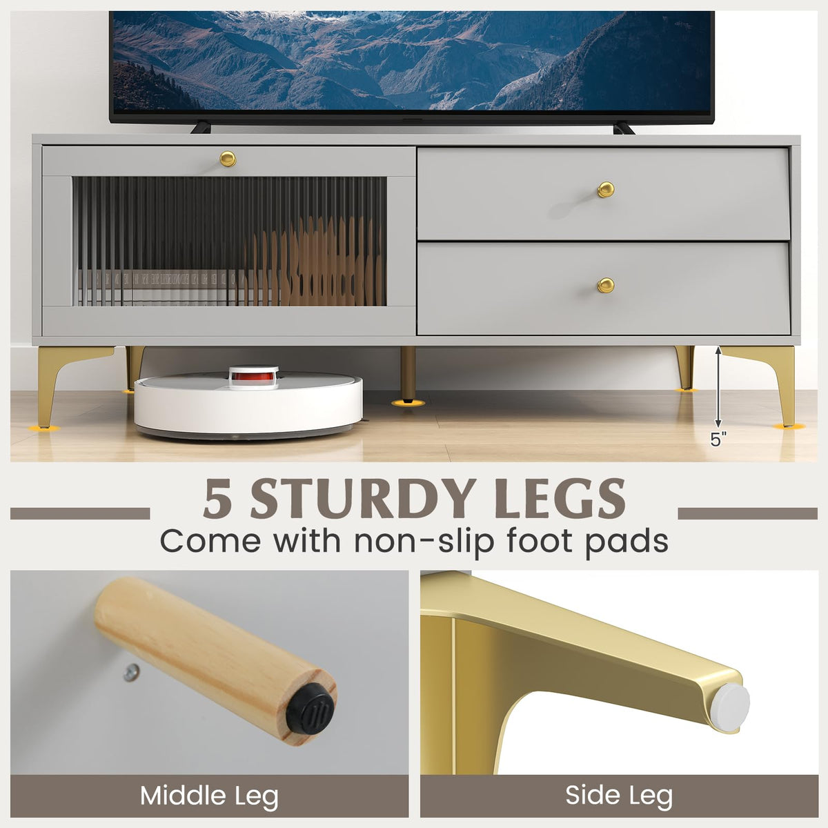 Goflame TV Stand for TVs up to 55”, Entertainment Center with Storage Drawers