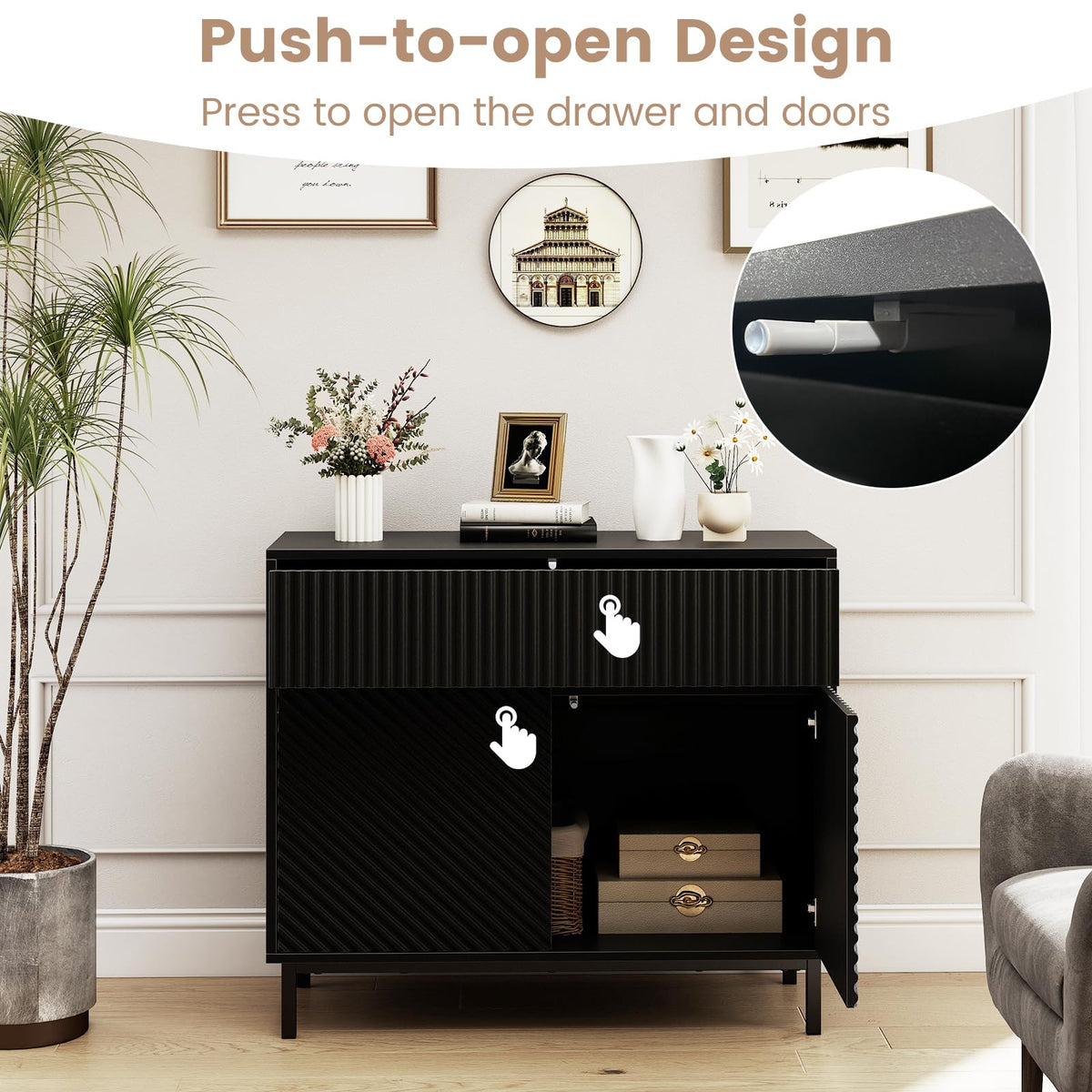 Goflame 32" Wide Coffee Bar Console Table with 2 Doors and 1 Drawer (1/2)