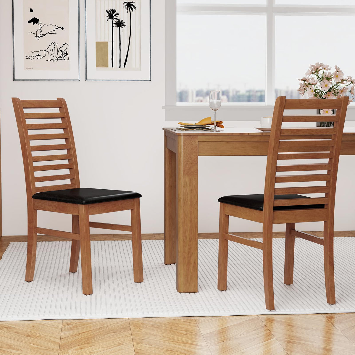 Goflame Wooden Dining Chairs Set PU Leather Upholstered Kitchen Armless Chairs w/Rubber Wood Legs