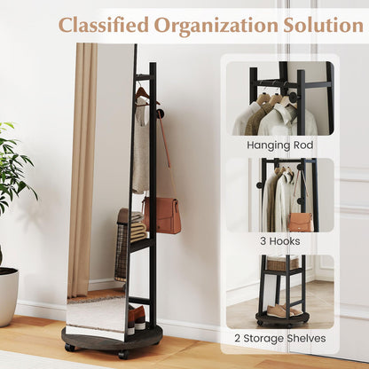 GOFLAME Full Length Mirror with Coat Rack & Storage Hanger