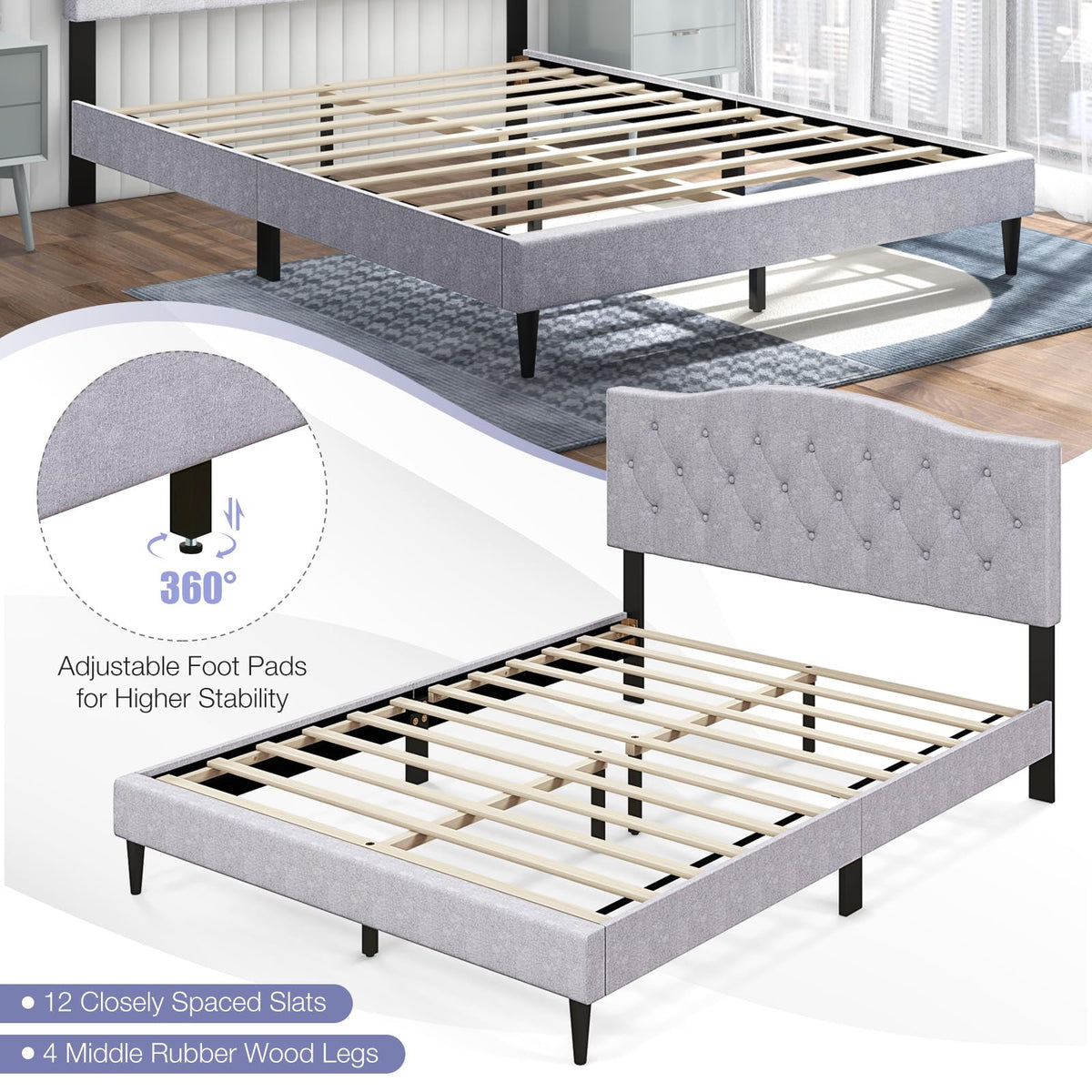 Goflame Queen Size Upholstered Platform Bed