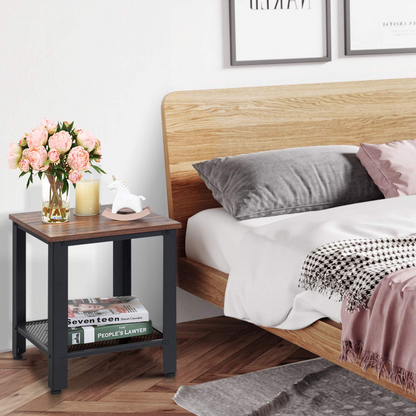 Goflame Nightstand Side Table 2-Tier W/Adjustable Feet, Storage Shelf and Metal Frame