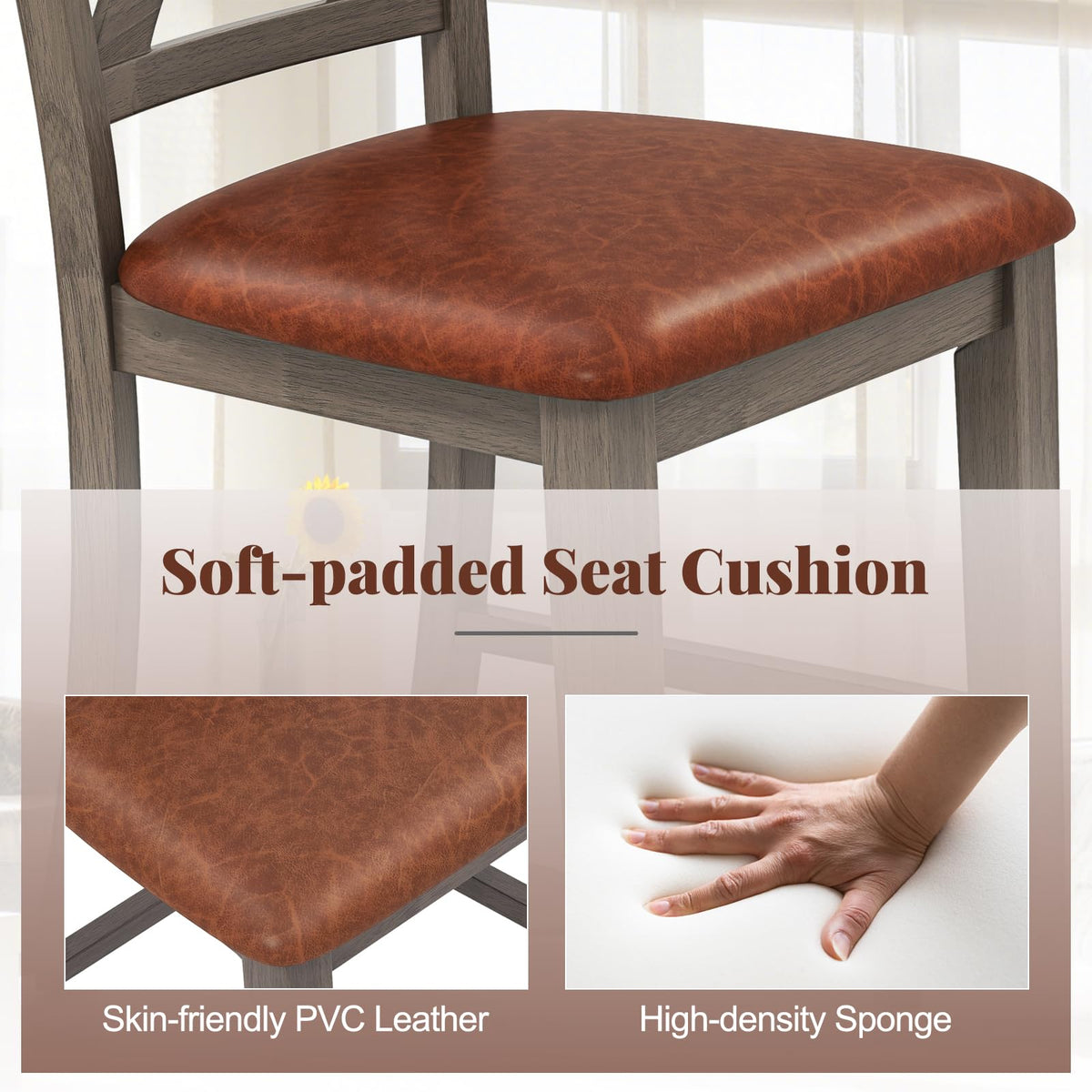 Goflame 24" Bar Stools Set of 2/4, Counter Height Bar Stools with Cross Back & Faux Leather Upholstered Seat
