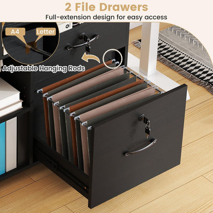 Goflame 4-Drawer Lateral File Cabinet with Lock & 5 Rolling Wheels (2 Lockable)