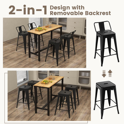 Goflame Metal Bar Stools Set of 4, 24" Counter Height Modern Industrial Barstools w/Removable Bucket Back & Footrest