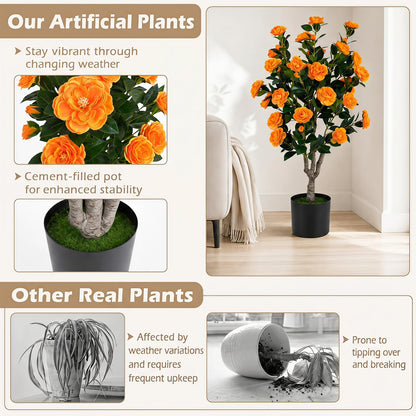 GOFLAME 39.5" Artificial Camellia Trees with Planter for Outdoor(1/2)