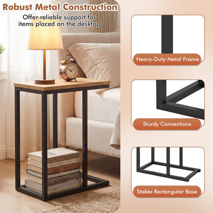 Goflame Small Sofa Couch Side Table That Slide Under with Metal Frame & Spacious Tabletop