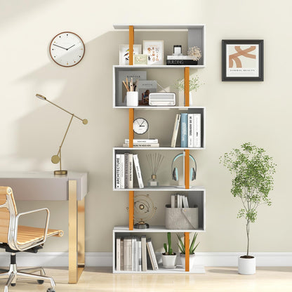 Goflame 6-Tier Modern S-Shaped Bookshelf with Anti-Tipping Kits