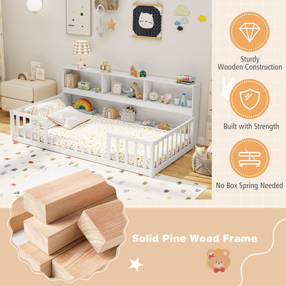 Goflame Wooden Montessori Bed Frame with Bookcase
