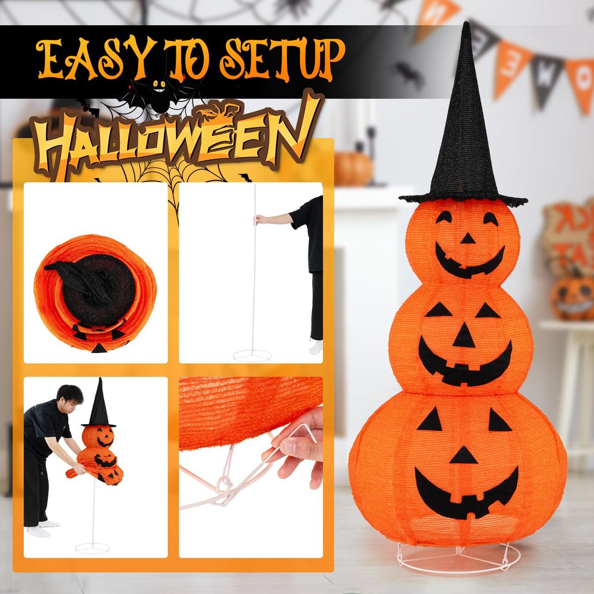 Goflame 5 FT Halloween Light Up Pumpkin Decoration