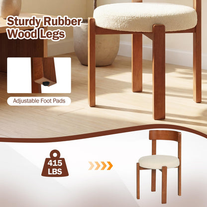 Goflame Wooden Dining Chairs Set of 2/4 Teddy Fleece Upholstered Boucle Kitchen Chair w/Curved Backrest