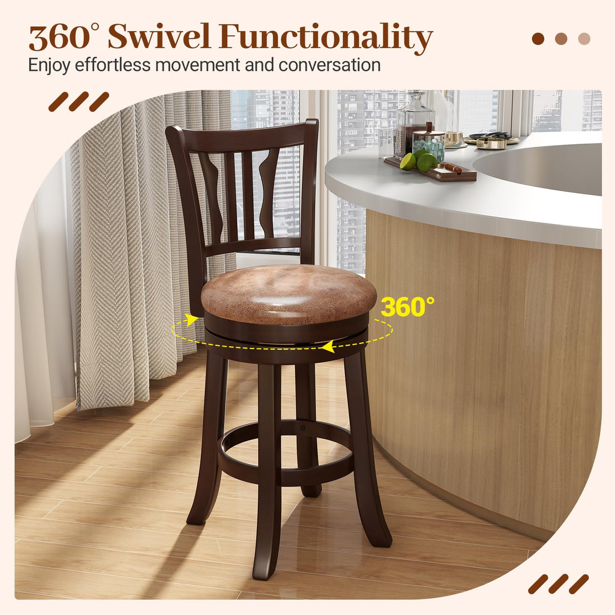 Goflame 26" Upholstered Counter Height Swivel Bar Stools Set of 2/4 with Back and Solid Rubber Frame