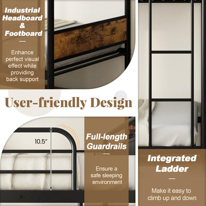 Goflame Metal Twin Over Twin Bunk Bed with Trundle