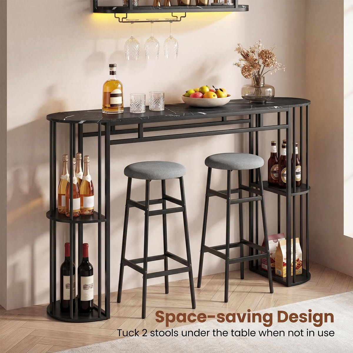 Goflame 3 Pieces Bar Table Set for 2 with 2 Padded Stools