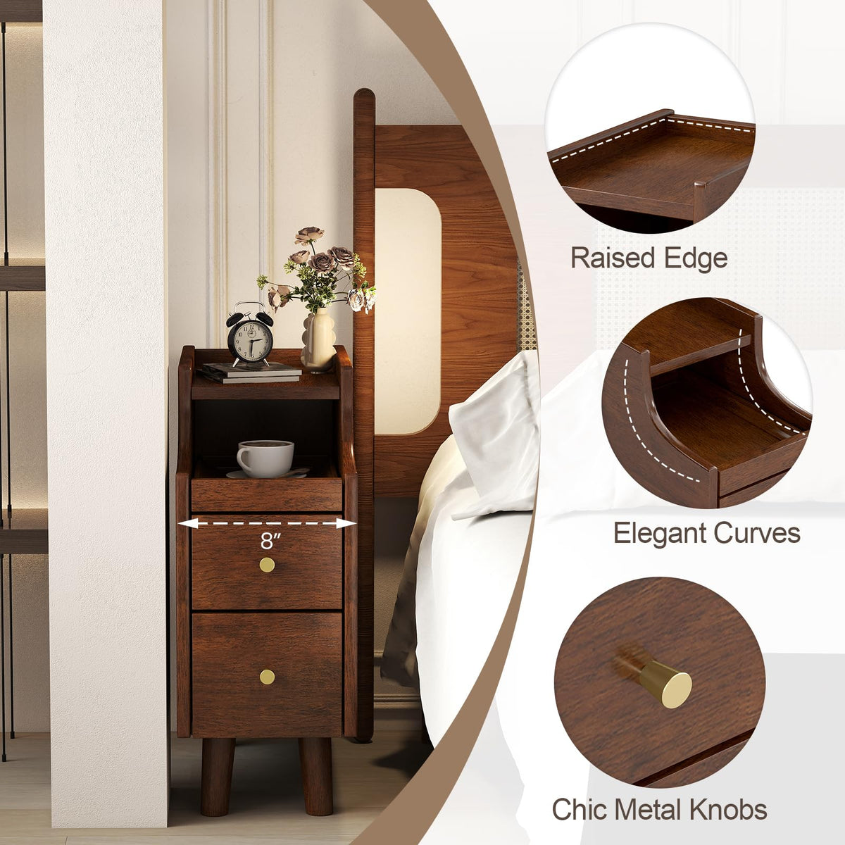 Goflame Narrow Nightstand with 2 Drawers for Small Spaces (1/2)