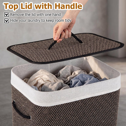 Goflame 19 Gal Rectangular Bamboo Laundry Hamper with Lid