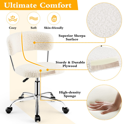 Goflame Home Office Chair, Faux Fur Low Back Swivel Leisure Chair w/Height Adjustable Padded Seat