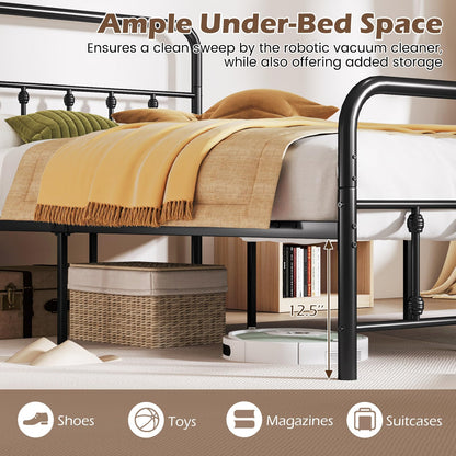 Goflame King/Queen/Full Size Metal Platform Bed Frame, Victorian Style Platform Bed with Headboard & Footboard