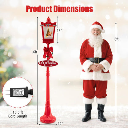 Goflame 8 ft Musical Christmas Streetlight w/Warm White LED Lights Snowy Effects Santa Scene