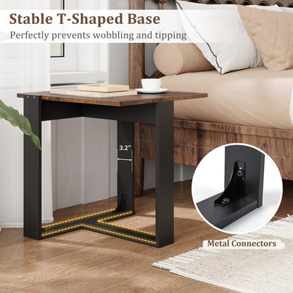 Goflame Rustic Brown Square Industrial Side Table w/T-Shape Metal Frame