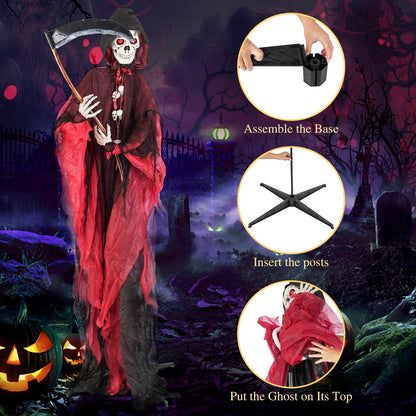Goflame 8 Ft Halloween Animatronics, Sound & Touch Activated Grim Reaper with Sickle, Glowing LED Eyes & Scary Voices