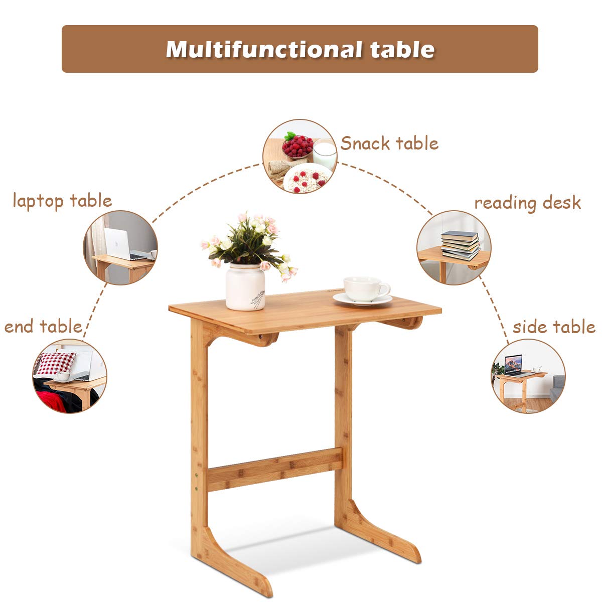 GOFLAME Bamboo Side Table with Painted Surface for Home Office Use