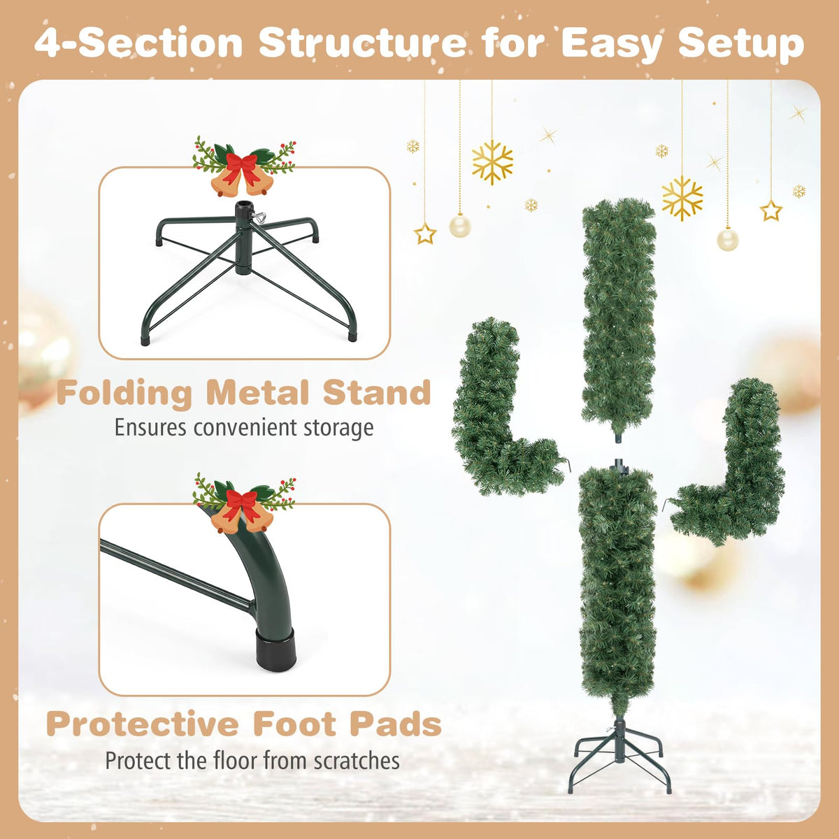 GOFLAME 5/6/7ft Pre-Lit Artificial Cactus Christmas Tree with Metal Stand