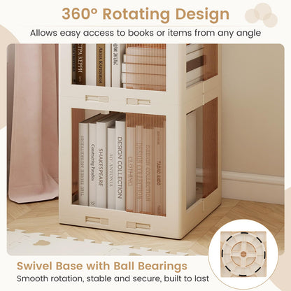 Goflame 4-Tier Spinning Bookcase w/Swivel Base | Translucent Storage Organizer for Living Room