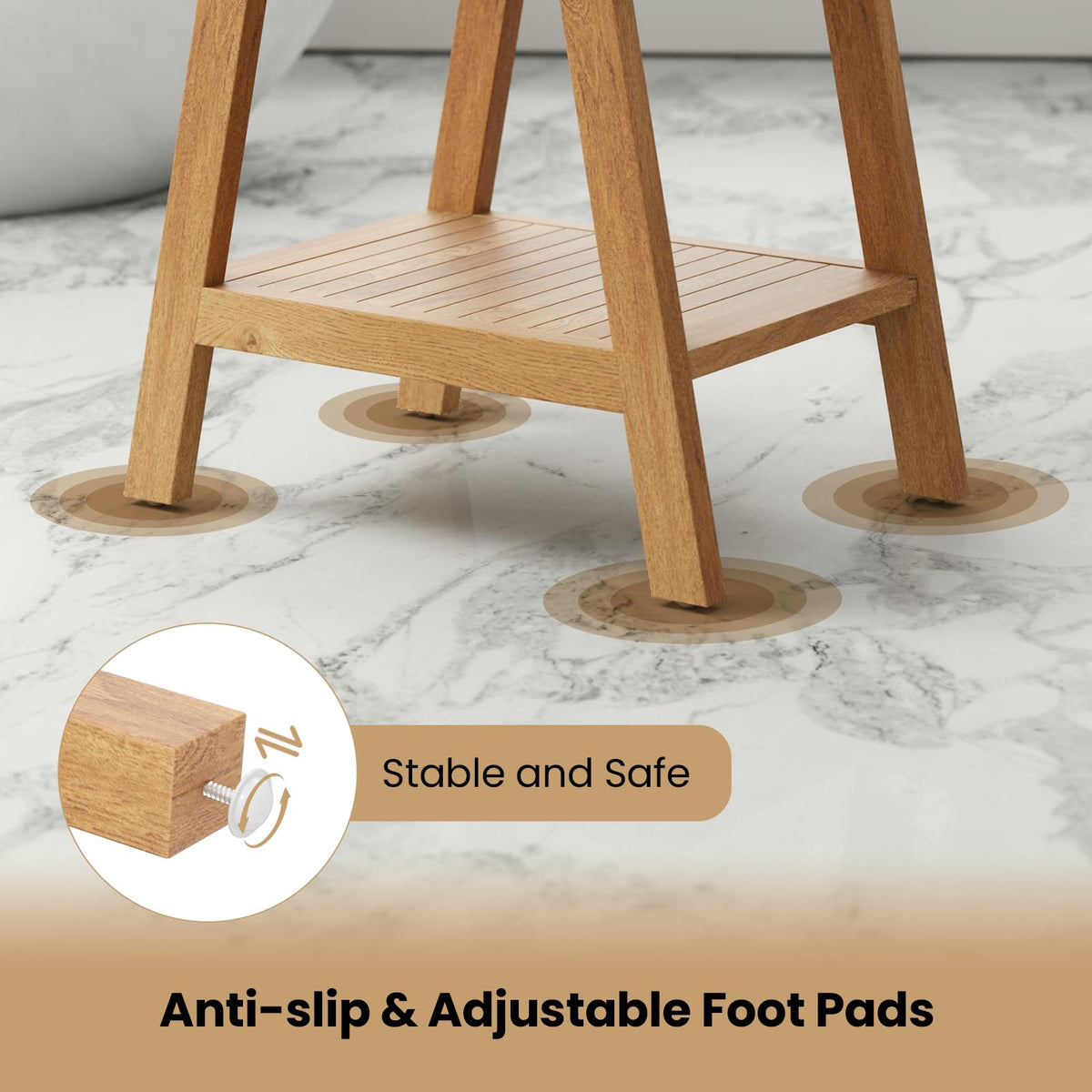 Goflame Teak Shower Bench with Shelf