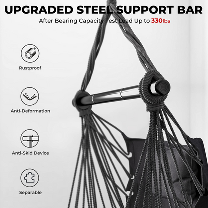 Hanging Chair Hammock Swing Chair - with Sturdy Steel Hanging Bar
