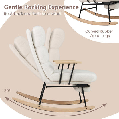 Goflame Nursery Rocking Chair Teddy Velvet Upholstered Rocking Chair