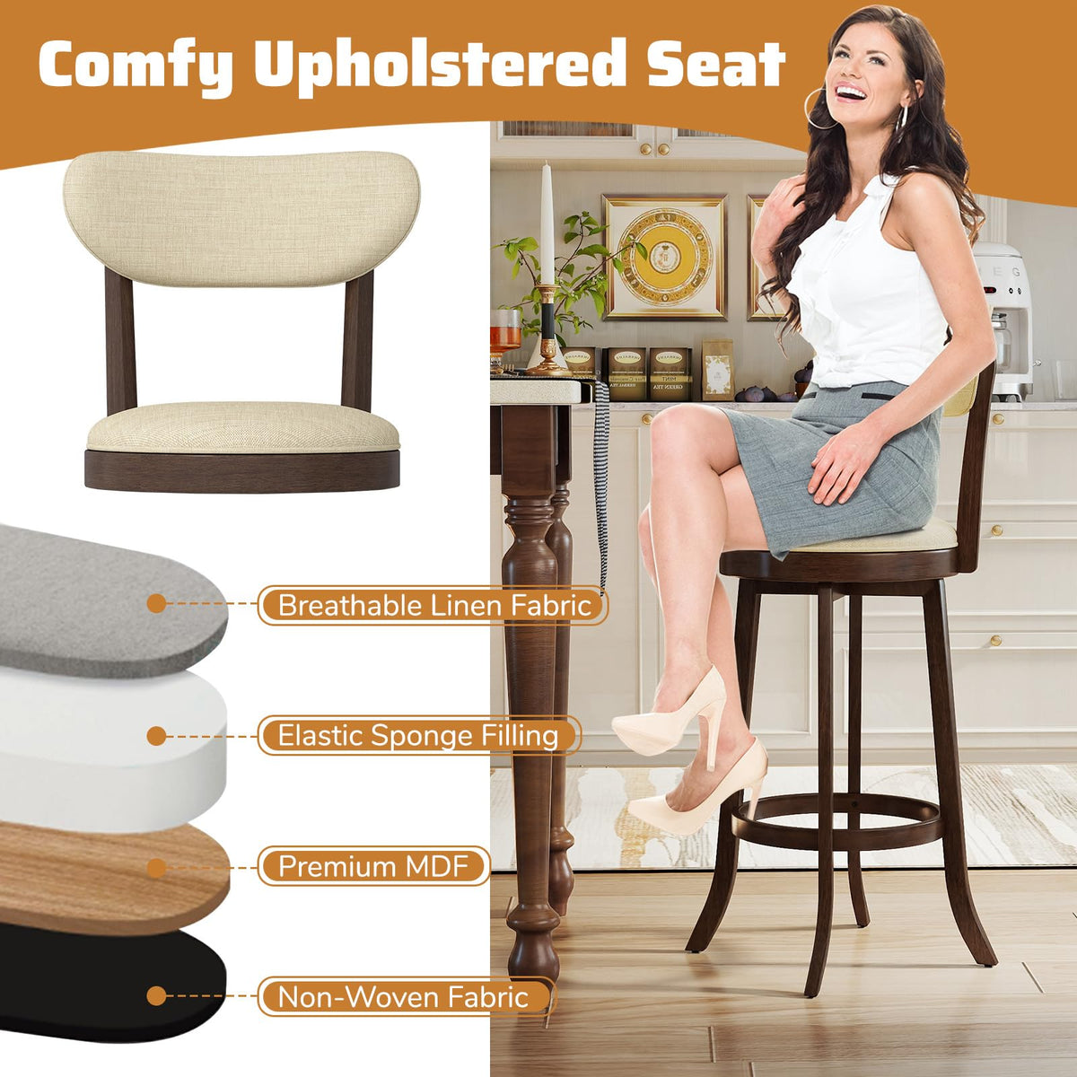 Goflame 30.5" Swivel Bar Stools Set for Kitchen Island Dining Room Pub
