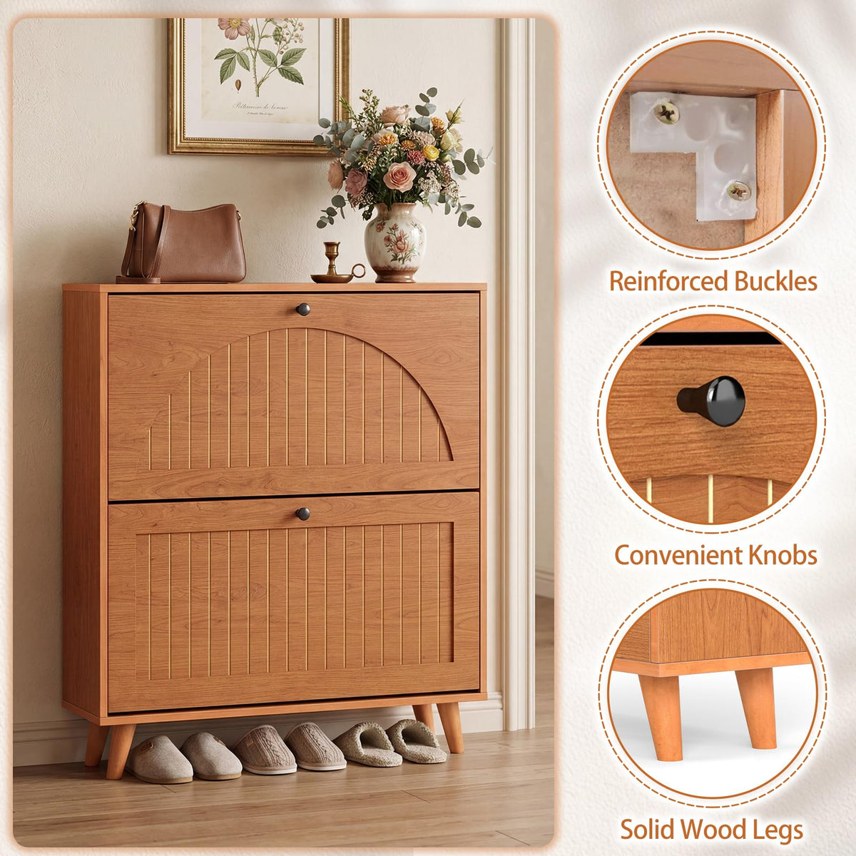 Goflame Shoe Storage Cabinet with 2 Flip Drawers