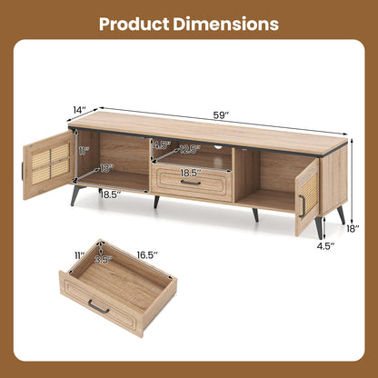 Goflame TV Stand for 60/65 Inch TV | Boho Entertainment Center with Storage Cabinets