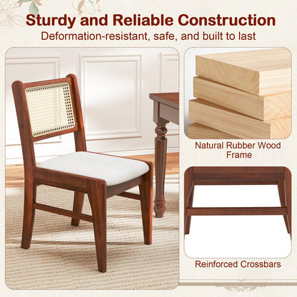 Goflame Rattan Dining Chairs Set of 2/4, Wooden Kitchen Chairs w/Cane Back, Rubber Wood Frame