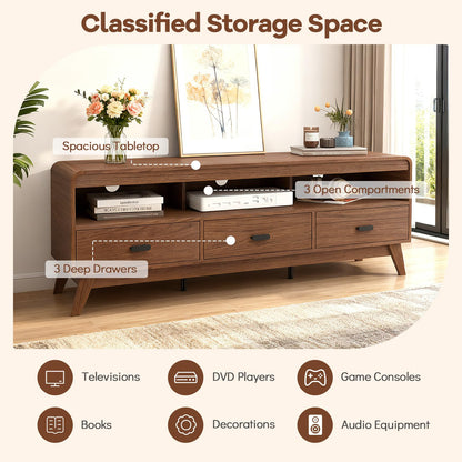 Goflame TV Stand for 60-70 Inch TV Mid-Century Modern Entertainment Center with 3 Storage Drawers