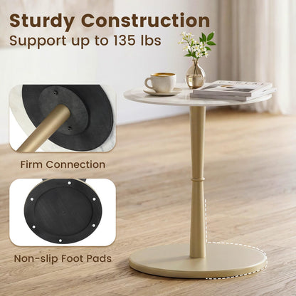 Goflame Round Marble Side Table w/Stone Finish & Wooden Pedestal (1/2)