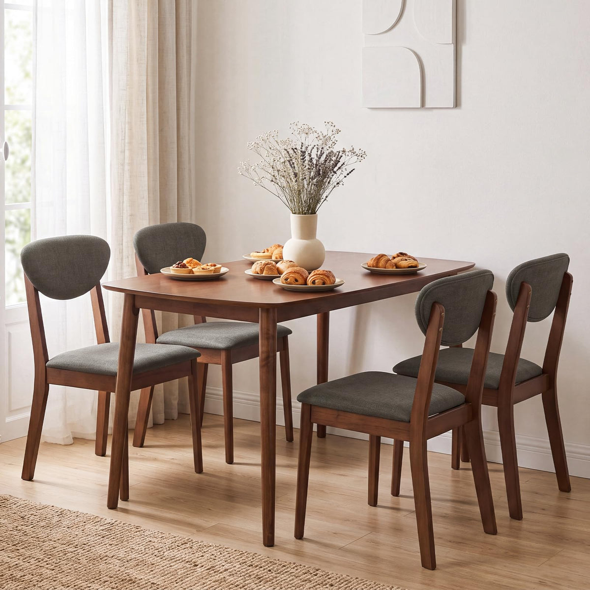 Goflame Mid-Century Modern Kitchen Table and Upholstered Chairs Set for 4
