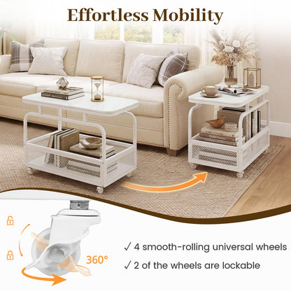 Goflame Rolling Side Table | 2-Tier End Table with Mesh Storage Basket (1/2)