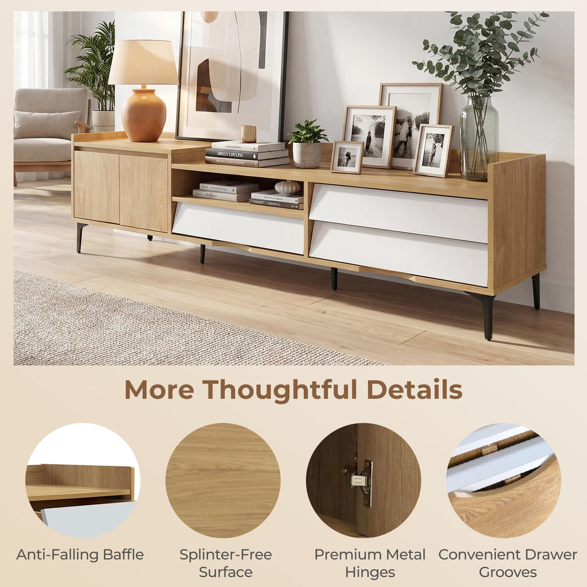 Goflame Modern TV Stand for 80" Television with Open Shelf